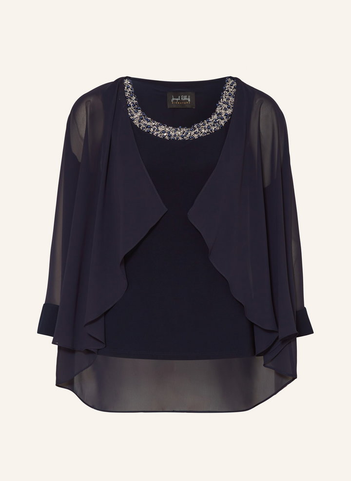 JOSEPH RIBKOFF Signature | Sparkle Knit Wrap Top With Rhinestones Ornament 261758
