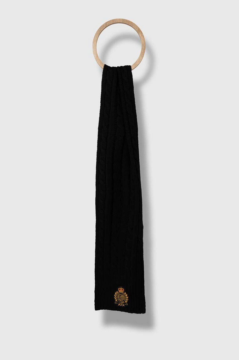 Lauren Ralph Lauren szalik z domieszką wełny kolor czarny z aplikacją