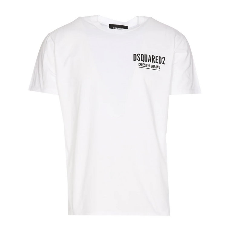 Biała męska koszulka z okrągłym dekoltem i logo na przodzie Dsquared2