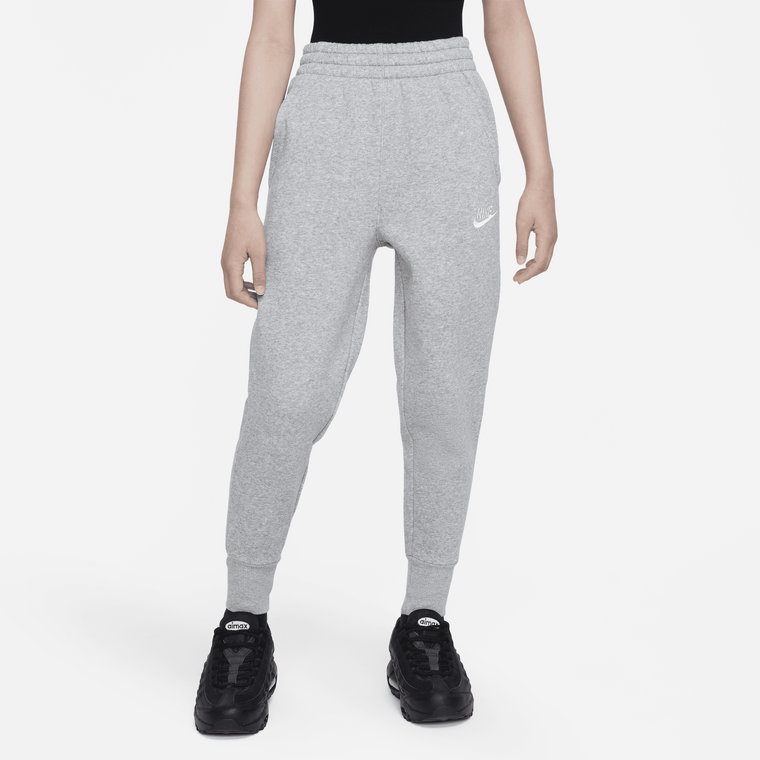 Spodnie dla dużych dzieci (dziewcząt) o wysokim stanie Nike Sportswear Club Fleece - Szary