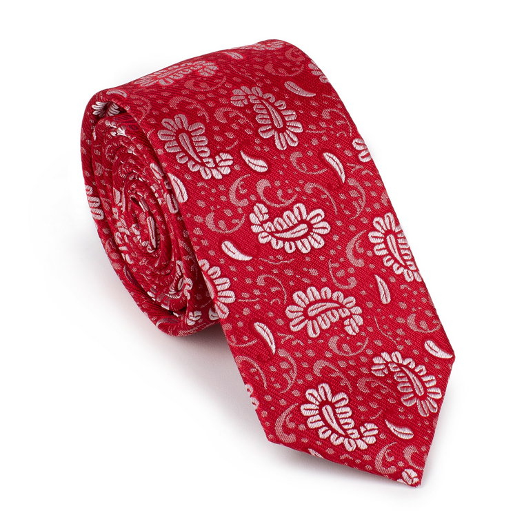 Krawat jedwabny wzorzysty czerwono-biały