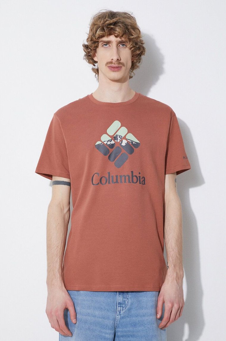 Columbia t-shirt bawełniany Rapid Ridge kolor czerwony z nadrukiem 1888813