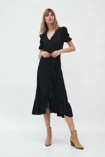 Sukienka Czarna kopertowa sukienka w stylu boho S165 Black - Nife (42)