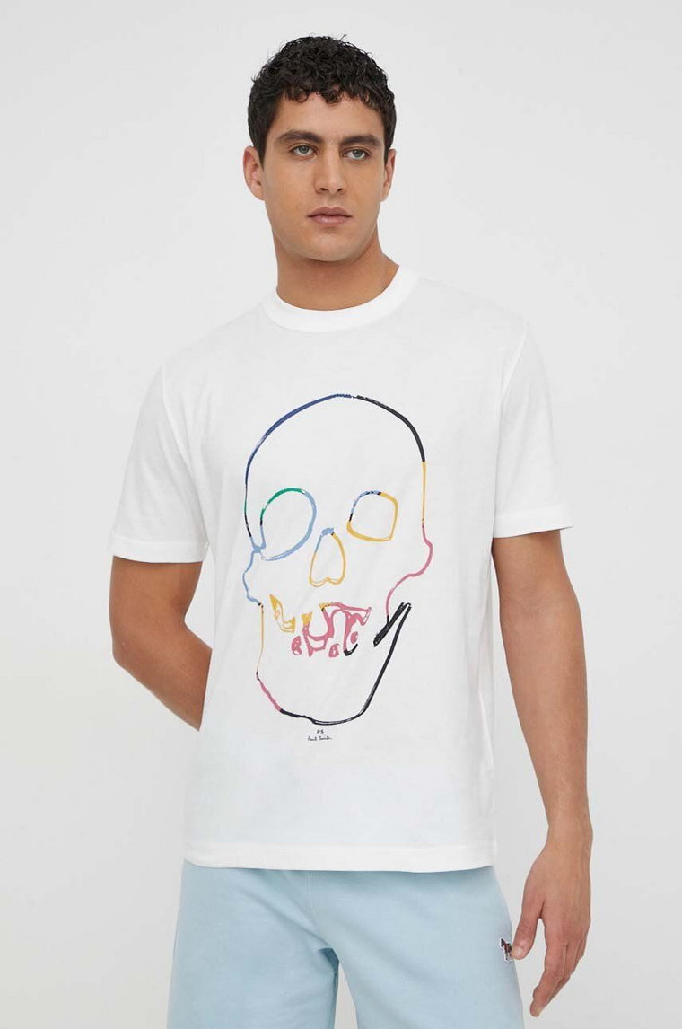 PS Paul Smith t-shirt bawełniany męski kolor biały z nadrukiem