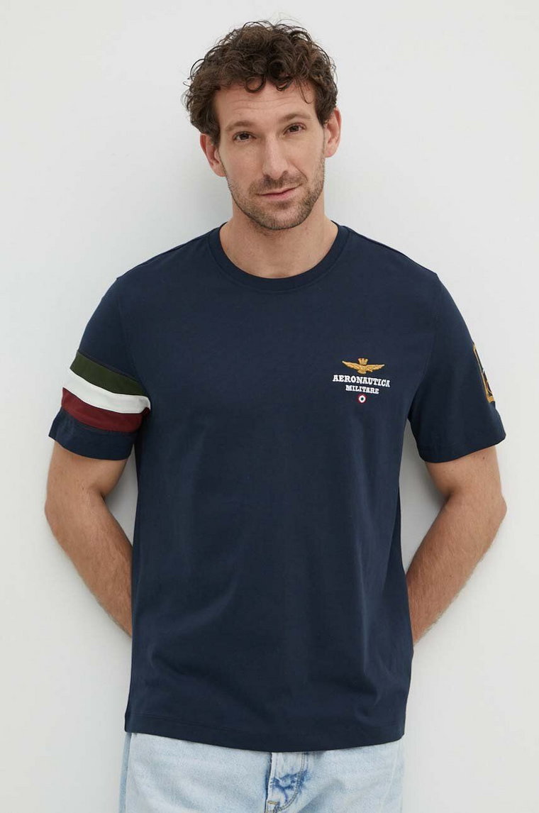 Aeronautica Militare t-shirt bawełniany męski kolor granatowy z aplikacją TS2230J592