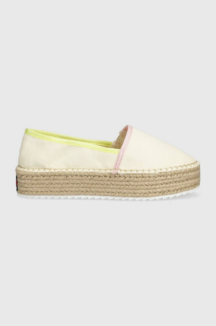 Tommy Jeans espadryle FLATFORM ESPADRILLE kolor beżowy na platformie EN0EN02078