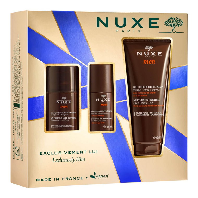 Nuxe Men (Żel nawilżający do twarzy 50ml + Dezodorant 50ml + Żel pod prysznic 200ml)
