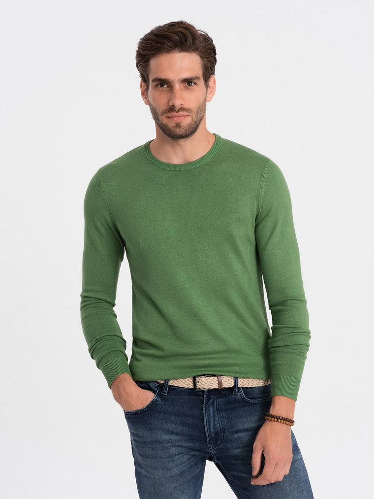 Klasyczny sweter męski z okrągłym dekoltem - zielony V13 OM-SWBS-0106