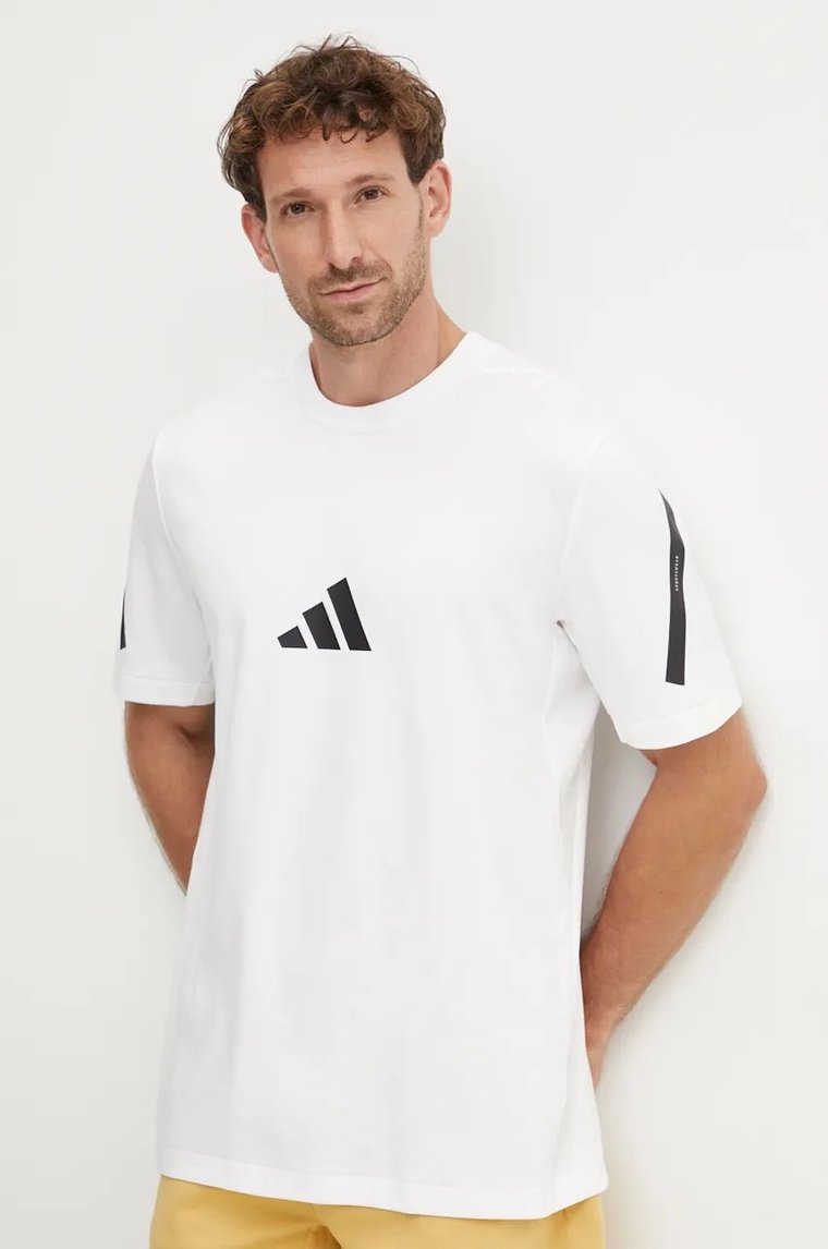 adidas t-shirt bawełniany ZNE męski kolor biały z nadrukiem JE3078