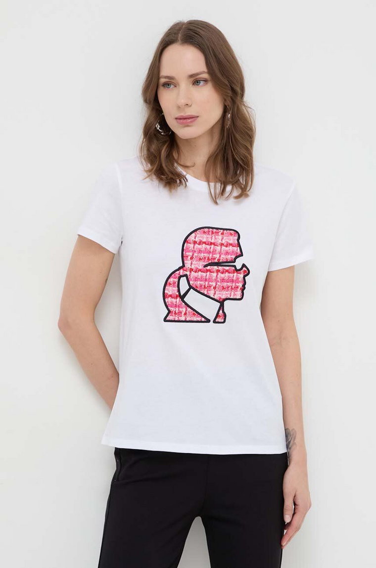 Karl Lagerfeld t-shirt bawełniany damski kolor biały