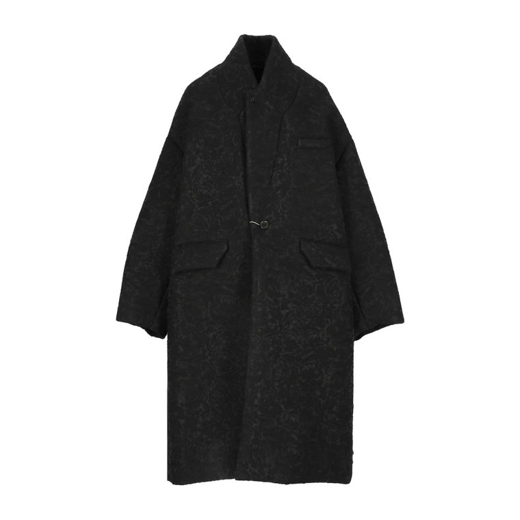 Czarny Oversize Płaszcz z Wzorem Kwiatowym Maison Margiela