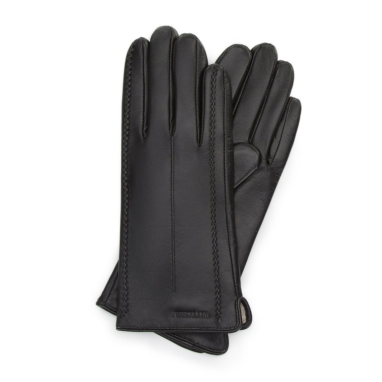 Damskie rękawiczki skórzane z fantazyjnymi szwami czarne