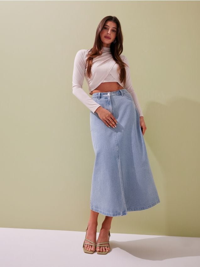 Mohito - Jeansowa spódnica midi - niebieski