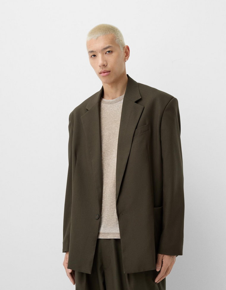 Bershka Marynarka Basic Mężczyzna S Khaki