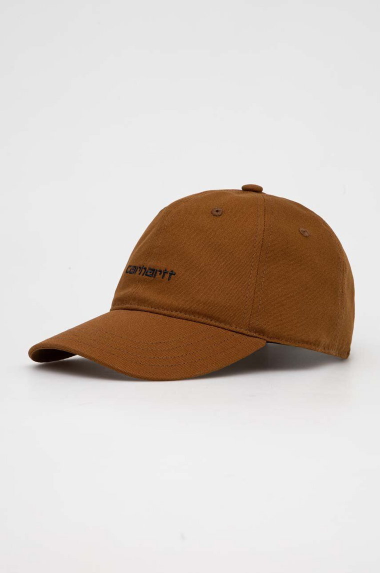 Carhartt WIP czapka z daszkiem bawełniana Canvas Script Cap kolor brązowy z aplikacją I028876.1QBXX