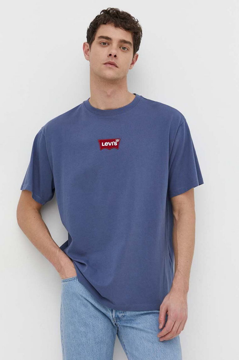 Levi's t-shirt bawełniany męski kolor niebieski z aplikacją