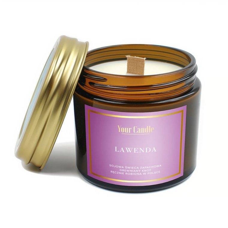 ŚWIECA SOJOWA ZAPACHOWA Z DREWNIANYM KNOTEM LAWENDA 120 ml - YOUR CANDLE