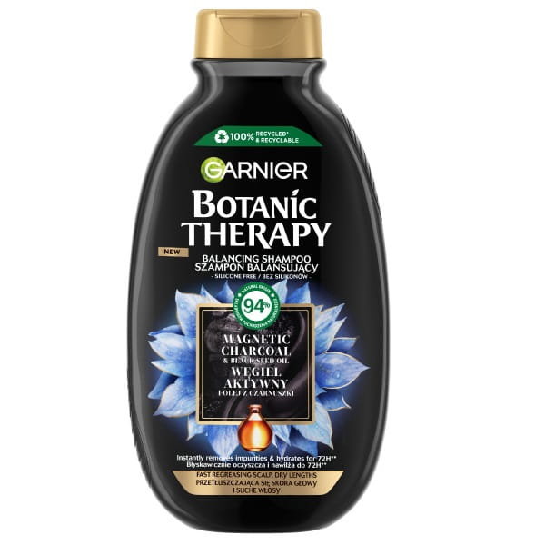 Garnier Botanic Therapy szampon balansujący do przetłuszczających się włosów i suchej skóry głowy Węgiel Aktywny i Olej z Czarnuszki 400ml