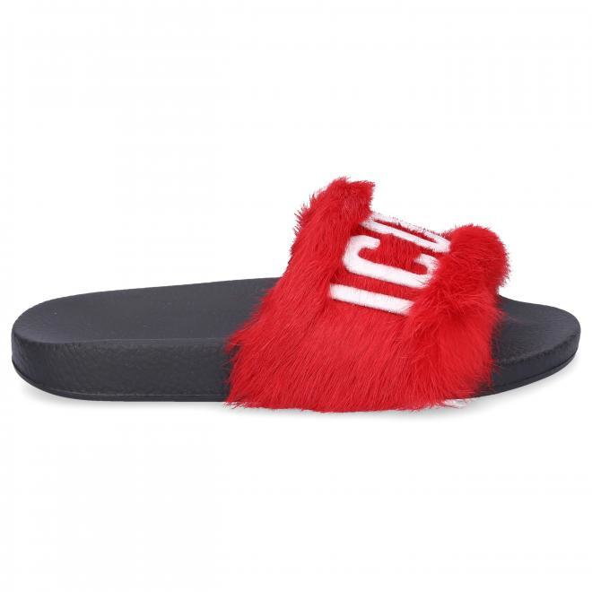 Dsquared2 Kapcie LAPIN  kożuch Logo czarny czerwony