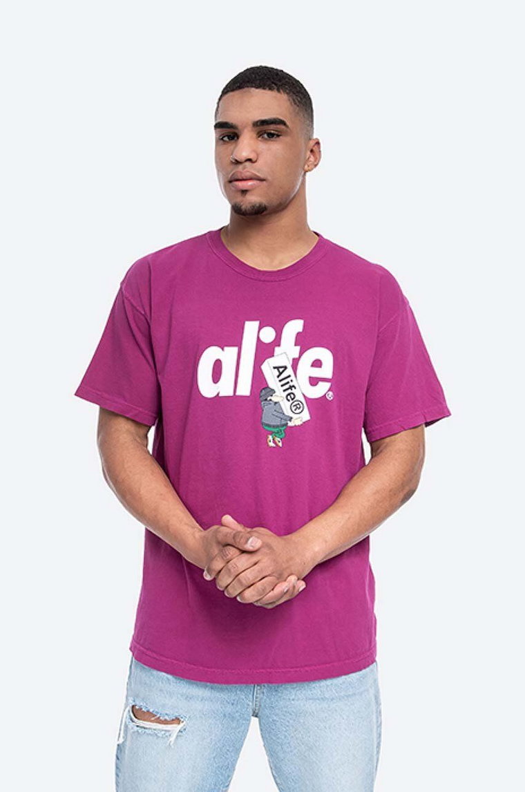 Alife t-shirt bawełniany Boostin kolor fioletowy wzorzysty ALISS20-60 PURPLE/YELLOW ALISS20.60-PURPLE.YEL