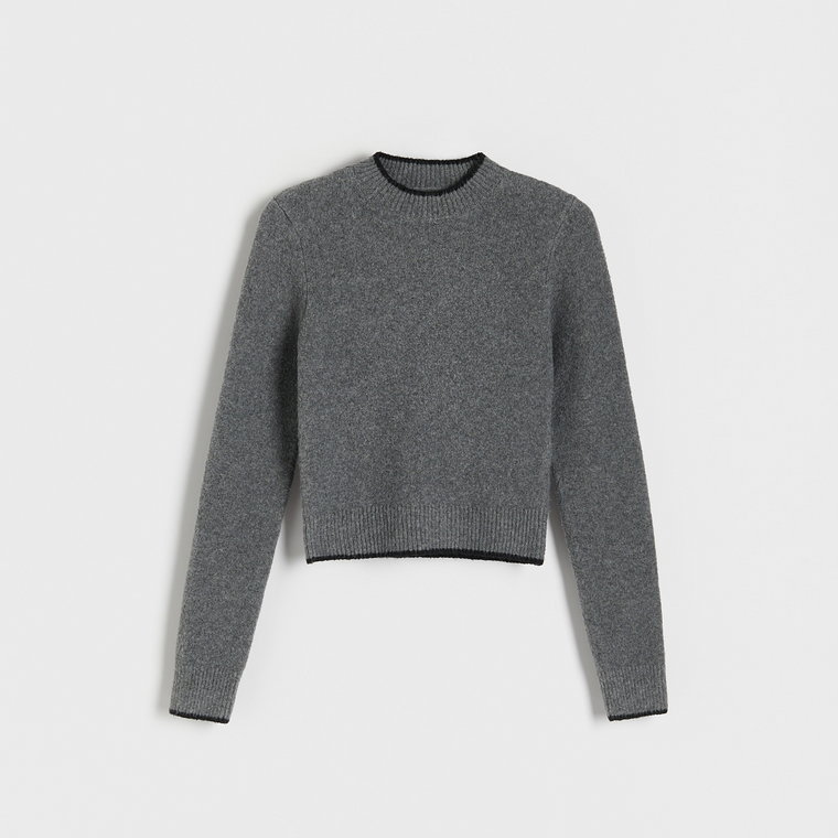 Reserved - Sweter z kontrastową wstawką - ciemnoszary