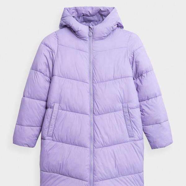Płaszcz puchowy pikowany dziewczęcy - fioletowy