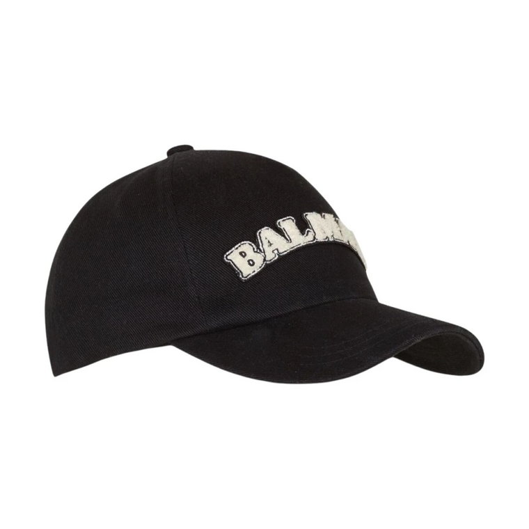 Czarna wyhaftowana bawełniana czapka Balmain