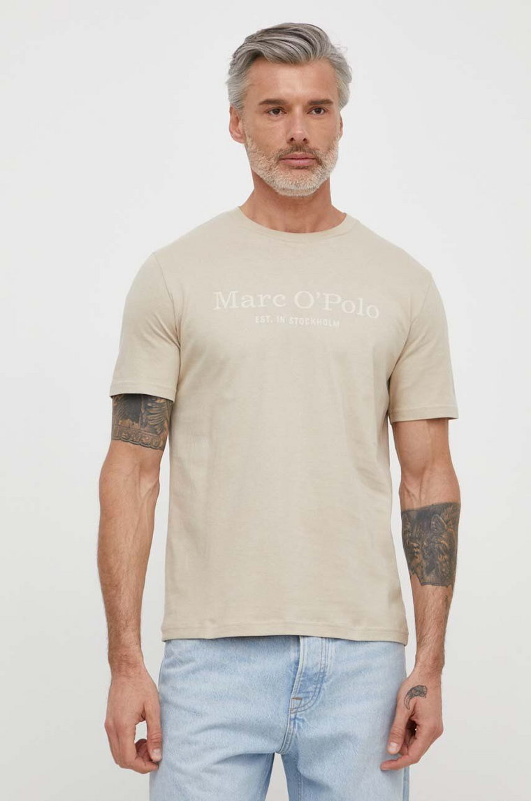 Marc O'Polo t-shirt bawełniany męski kolor beżowy z nadrukiem 423201251052