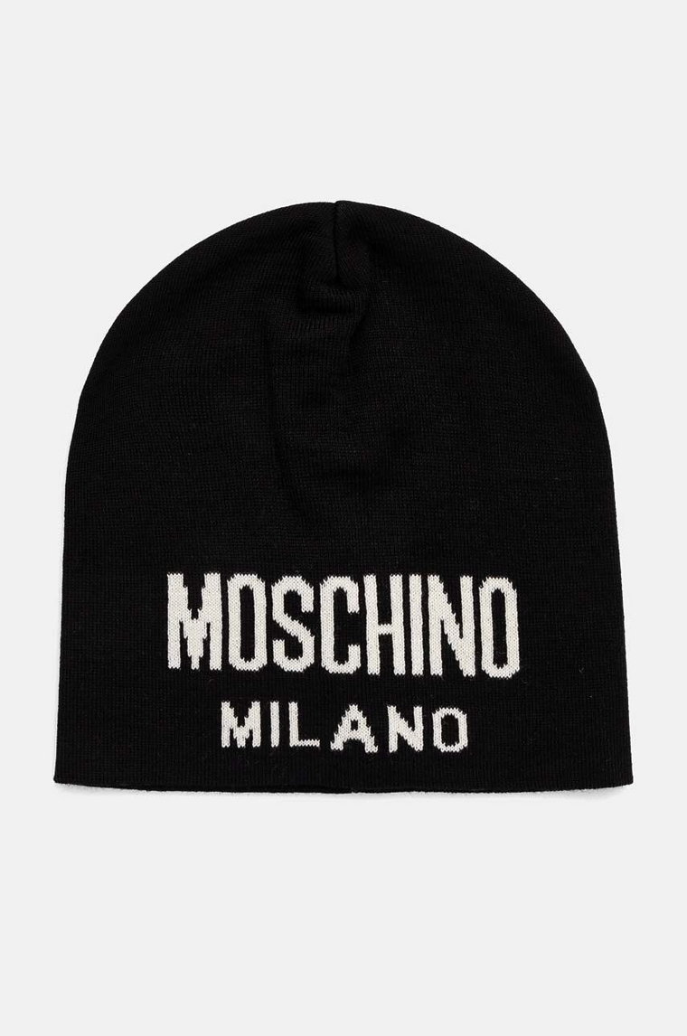 Moschino czapka wełniana kolor czarny z cienkiej dzianiny wełniana M5802 60016