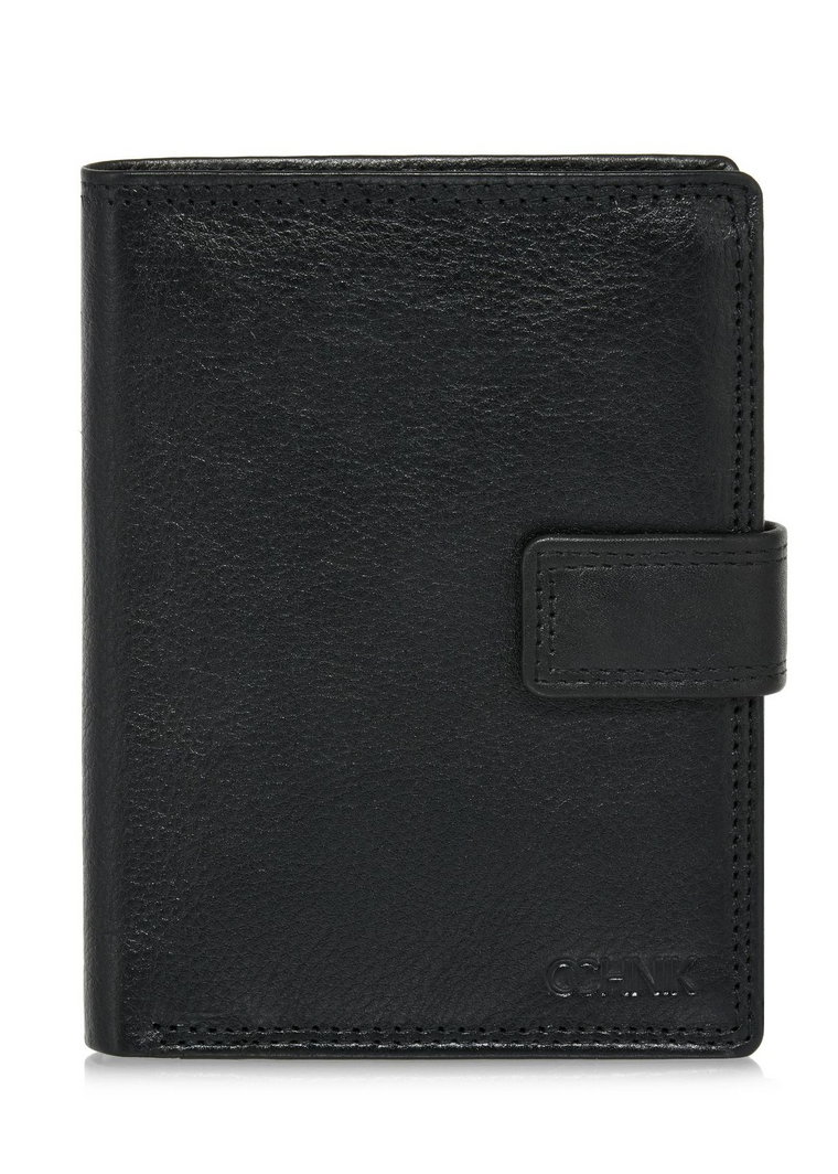 Skórzany zapinany czarny portfel męski