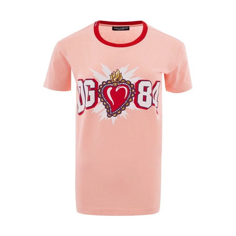 Różowa Bawełniana Koszulka z Nadrukiem Dolce & Gabbana