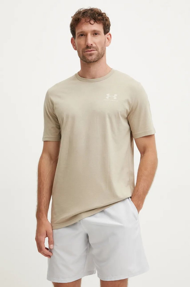 Under Armour t-shirt SPORTSTYLE LEFT CHEST męski kolor beżowy gładki 1326799