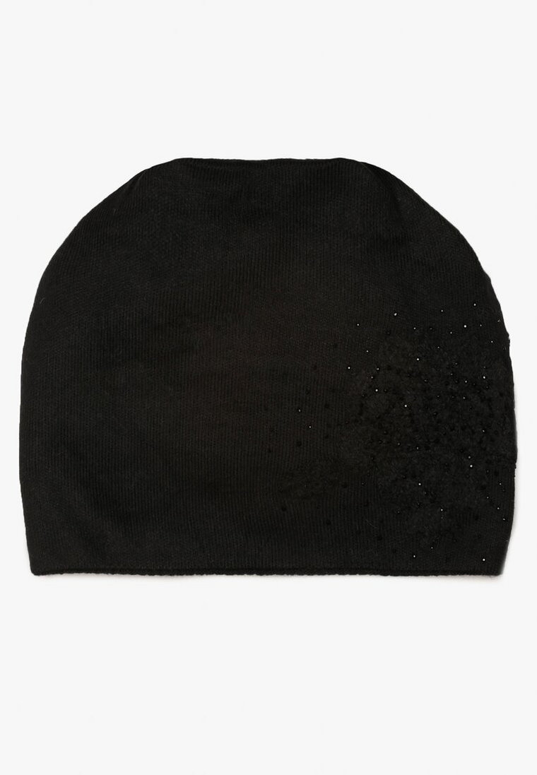 Czarna Czapka Beanie z Kaszmirem w Cyrkonie Roccio