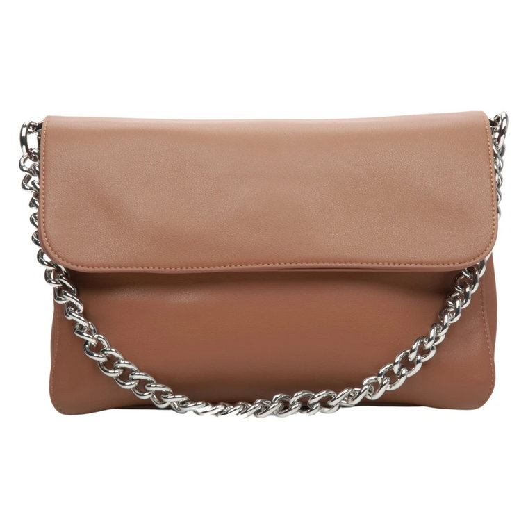 Women's Brown Leather Crossbody Bag with Silver Chain Estro Er00113762 Estro