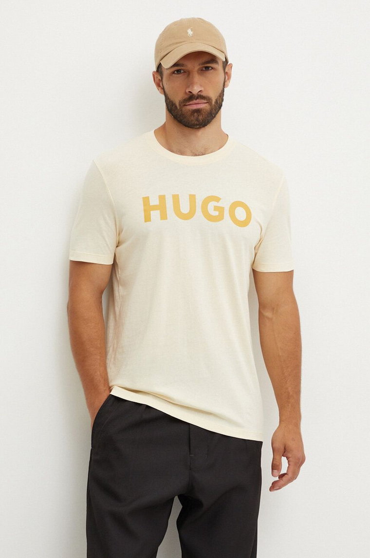 HUGO t-shirt bawełniany kolor żółty z nadrukiem 50467556