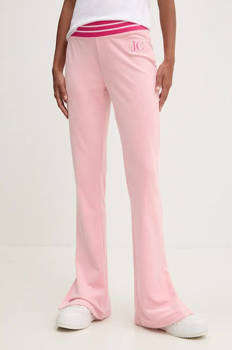 Juicy Couture spodnie dresowe welurowe KURT TRACK PANT kolor różowy z aplikacją JCSBJ224418