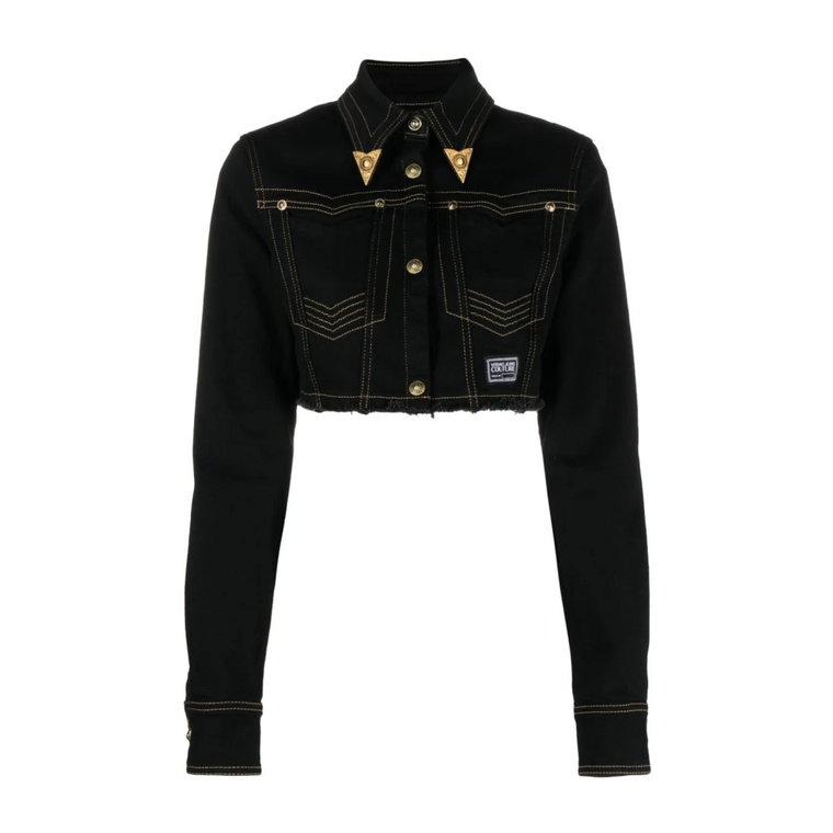 Czarna kurtka jeansowa z złotymi akcentami Versace Jeans Couture