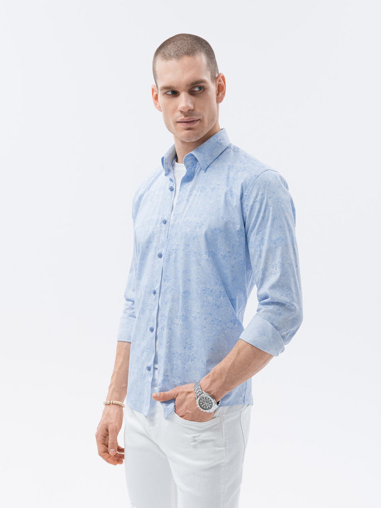 Koszula męska z długim rękawem - błękitna K609