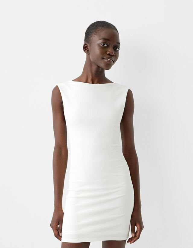 Bershka Sukienka Mini Z Fakturą I Odkrytymi Plecami Kobieta M Biały