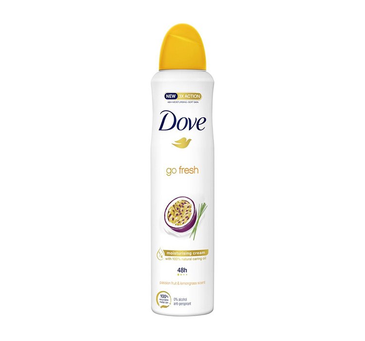 DOVE GO FRESH ANTYPERSPIRANT W SPRAYU PASSION FRUIT & LEMONGRASS 250ML