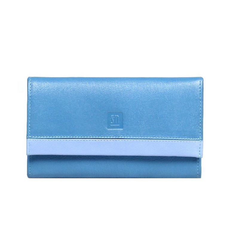 portfel skórzany niebieski z kolorowym detalem