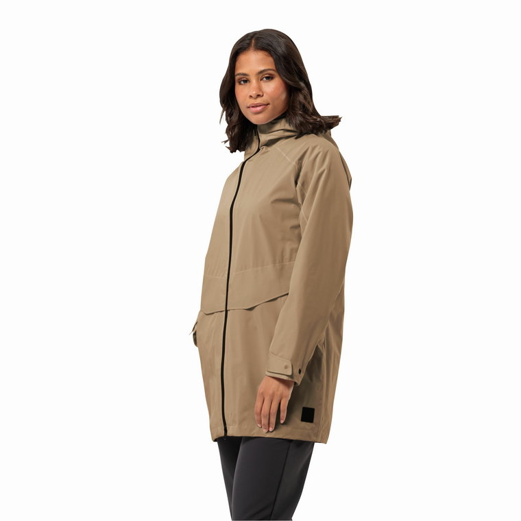 Damska kurtka przeciwdeszczowa Jack Wolfskin MAINKAI LONG JKT W sand storm - M