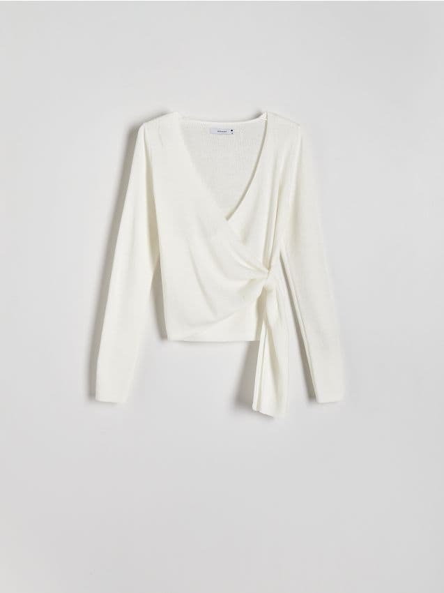 Reserved - Sweter z wiązaniem - złamana biel