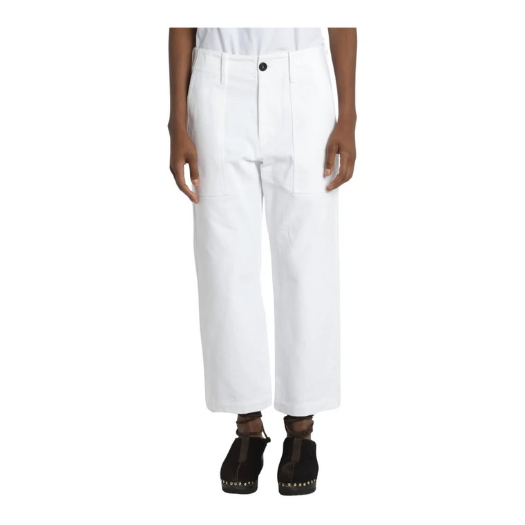 Białe spodnie z denimu z dużymi kieszeniami Jejia