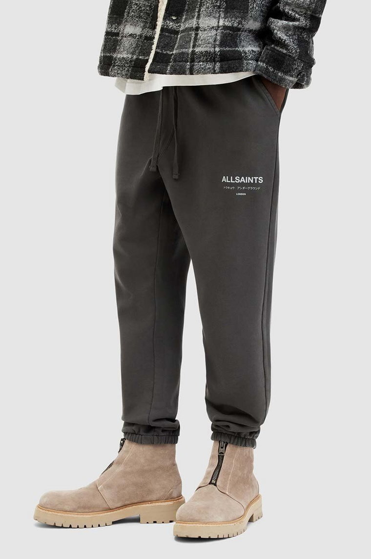 AllSaints spodnie dresowe bawełniane UNDERGROUND kolor szary z nadrukiem