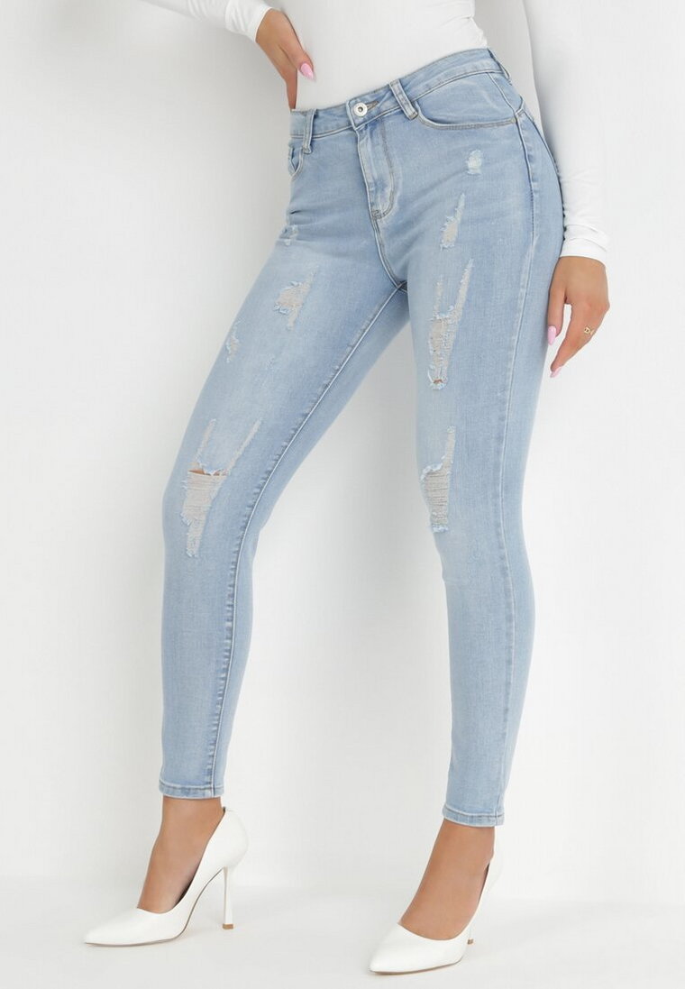 Jasnoniebieskie Jeansy Skinny z Przetarciami Darseno