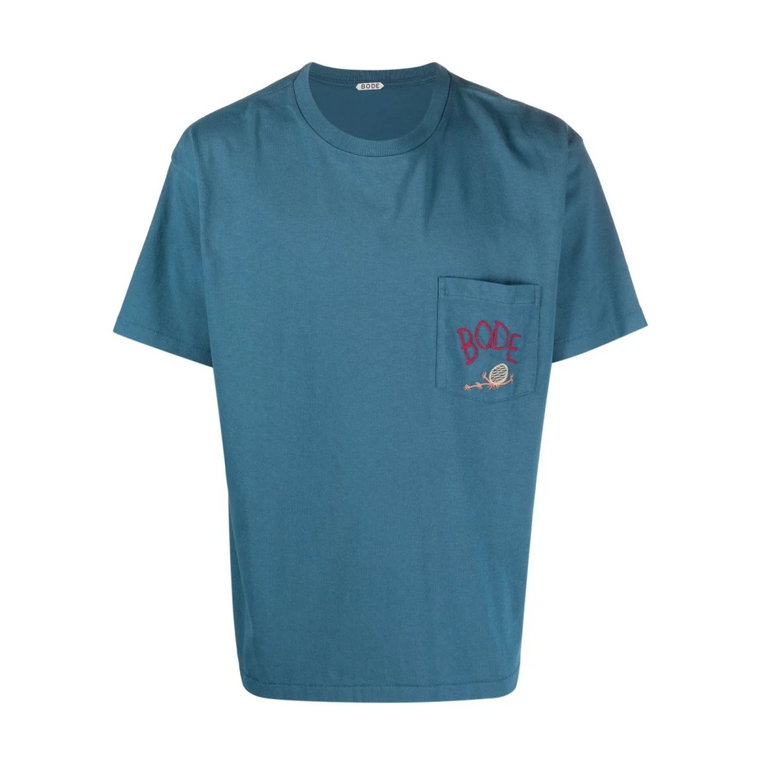 Cyanowy Niebieski Koszulka z Haftowanym Logo Bode