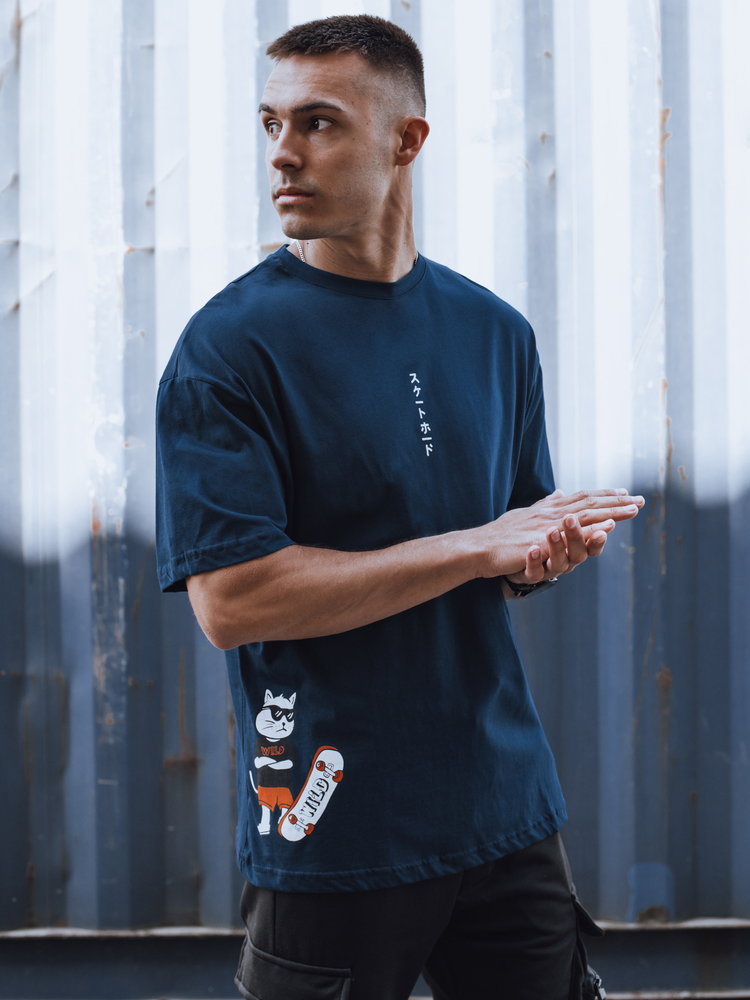 T-shirt męski z nadrukiem ciemnoniebieski Dstreet RX5507