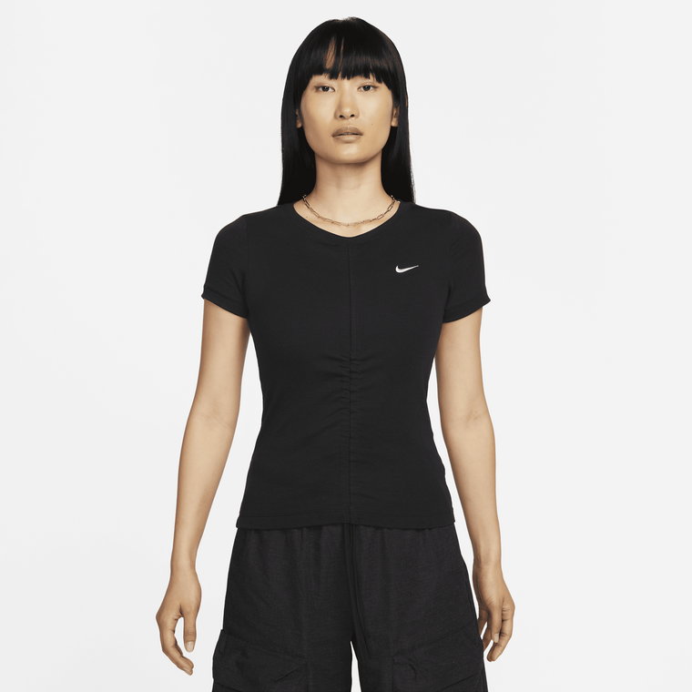 Damska prążkowana koszulka z krótkim rękawem o skróconym kroju w nowoczesnym stylu Nike Sportswear Essentials - Brązowy