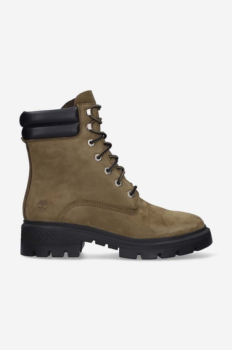 Timberland botki zamszowe Cortina Walley damskie kolor brązowy na płaskim obcasie A5T8R-GREEN